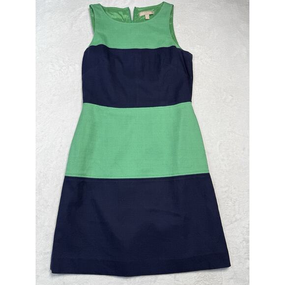 Banana Republic Navy And Green Striped Dress 100% Cotton Sz. 8 - Picture 3 of 5